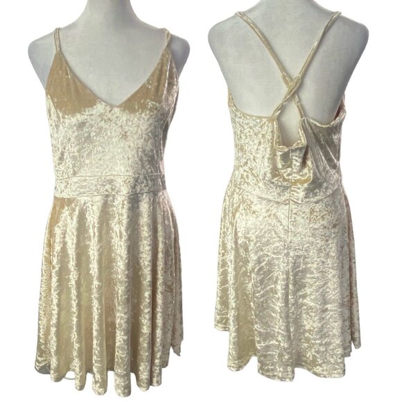 NWT R VIVIMOS Women Velvet V Neck Mini Dress Sz XL Cream Straps Sexy Party 60-12 - Picture 2 of 16
